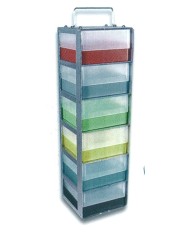 Box verticale in acciaio con maniglia, per 4contenitori h.125mm, 140x140x525mm