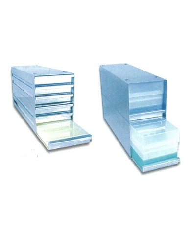 Box verticale in acciaio con maniglia, 4cassetti da 4contenitori h.54mm, 135x410x232mm