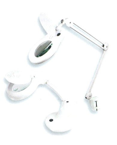Lampada elettrica c/lente di ingrandimento, braccio orientabile, morsetto per fissaggio