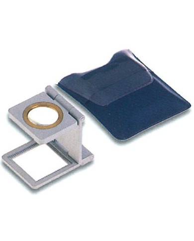 Lente di ingrandimento contafili, chiusura a libro, in ottone nichelato, 30x30mm