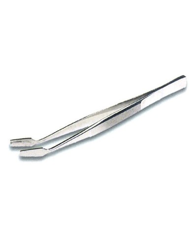 Pinzetta in acciaio inox c/punte piatte curve, lungh.105mm