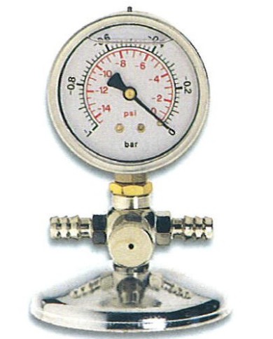 Manometro vuotometro in ottone c/attacchi a portagomma d.10mm