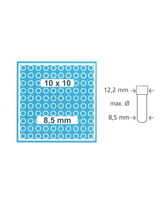 Contenit.doppio distanz. h.52mm, 100posti d.8,5 mm, coperchio trasp.,scatola nera