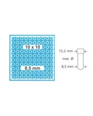 Contenit.doppio distanz. h.45/55mm, 100posti d.8,5 mm, coperchio trasp.,scatola verde