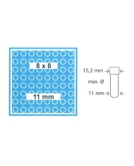 Contenit.doppio distanz. h.52mm, 64posti d.11 mm, coperchio e scatola neri