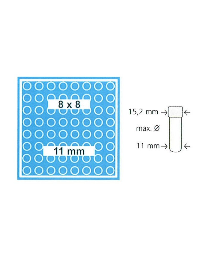 Contenit.doppio distanz. h.45/55mm, 64posti d.11 mm, coperchio trasp.,scatola naturale