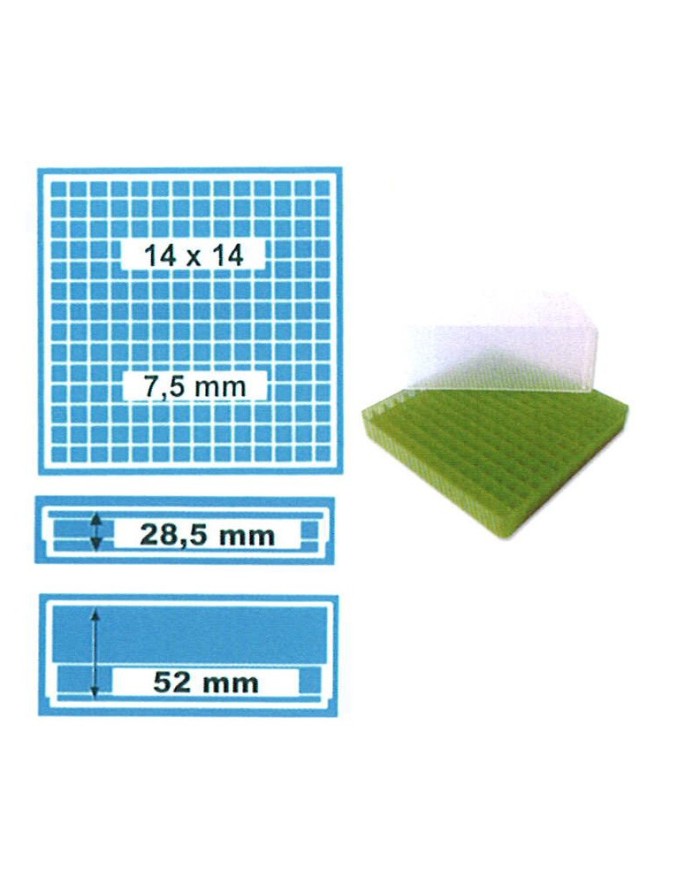 Contenitore h.28,5mm, 196posti d.7,5 mm, coperchio trasp.,scatola gialla